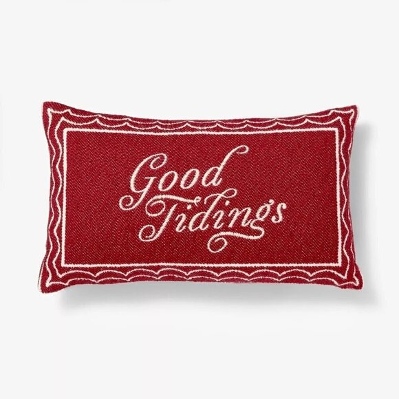 Threshold Studio McGee Oversized Woven Good Tidings Lumbar Throw Pillow Red‎ - Picture 1 of 7